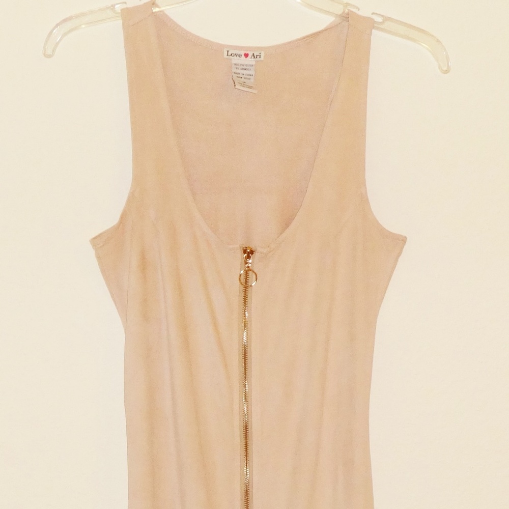 pale pink sleveless faux suede fitted dress